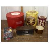 Hall pottery bowl, tins, General Electric clock