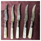 Set of 5 W. M. Rogerï¿½s Sterling Band Fruit Knives