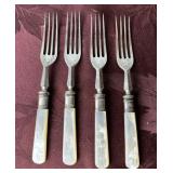 4 Mother of Pearl Sterling Silver banded Forks