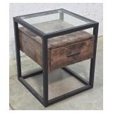 Iron and wood 1 drawer night stand 17/17/20