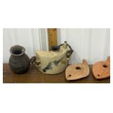 Antique oil lamps, vase, flask *a few chips
