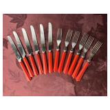12 Piece Red Bakelite Handle Flatware Sharp