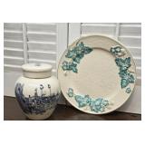 Early majolica plate & Chinese ginger jar
