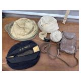 Navy hats, belt, leather pouch etc..