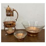 Vtg carafe & 2 bowls clear glass with