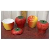 Apple and strawberry jam/grease jars milk glass