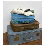 3 vintage Suitcases With christening gown