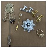 Cufflinks, hat pins, vintage heraldic shield