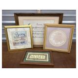 3 Framed Prints And 1 Cross Stitch