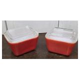 2 red Pyrex refrigerator dishes with lids - 1