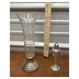 Sterling signed vase and salt weighted
