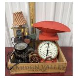 Crate, scale, decor lamps, etcï¿½