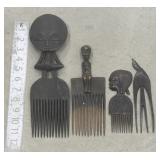 Carved wood tribal combs