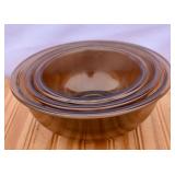 Vintage Pyrex Nesting Mixing Bowls. Amber Glass