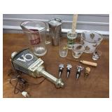 Schultz pitcher, drink mixer, ice dish, Seagrams