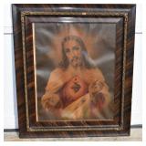 Antique Sacred Heart of Jesus Print. Frame is