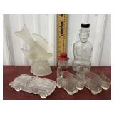 Lincoln bottle, candy container, bird figure, dog