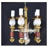 MCM Brass, Wood & Frosted Glass Hanging Light.