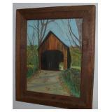 1980 Covered Bridge Oil on Canvas Board in 17