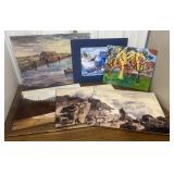 Paintings, photographs mounted on thick cardboard