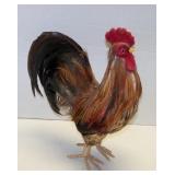 Folk Art Rooster w/ Real Rooster Feathers Farm