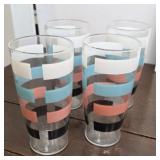 Set 4 MCM large banded glasses