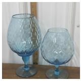 2 Large blue glass goblets