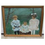 Antique Framed Chalk Family Picture