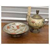 Vintage Brass Cloisonnï¿½ Hand-Painted Floral