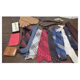 Vintage men's gloves, ties, leather wallet, etc