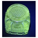 Early antique glows green inkwell - clear glass