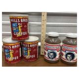 2 presidential blend coffee jars and 3 Hills Bros