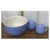 Large blue bowl, salt & pepper shakers