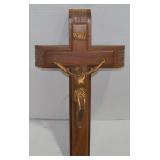 Mid Century Walnut Sick Call Crucifix Set 13 1/4'