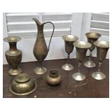 India brass ewer, vase, goblets, etc