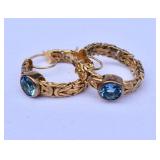 925 Gold Wash Sterling-Blue Topaz Byzantine Hoop