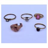 5 Victorian Rings - 4 with Colored Stones