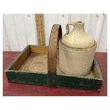 Berry crate carrier and stoneware jug