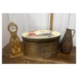 Hand painted wooden box, clock, wood & copper