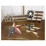 Patriotic coat racks, signs