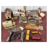 Train model buildings, trains and accessories