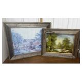 Print, painting in rough wood frames *painting