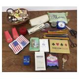 Vintage advertising pencils, keychains, playing