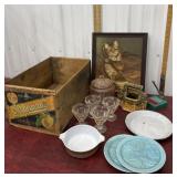 Fruit crate, singer skirt maker, McCoy planter