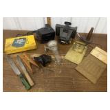 Polaroid, Kodak cameras, hide scraper,