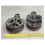2 Old All Metal Pulleys