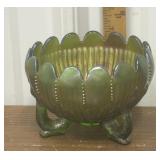 Northwood Carnival Glass rose bowl- green "Leaf