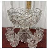 Punch Bowl And Mugs *chips And Repair