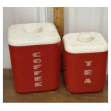 Lustro-Ware red & white plastic canisters