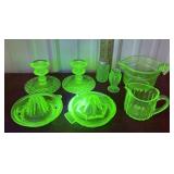 Glow uranium candle stick holders, juice reamers,